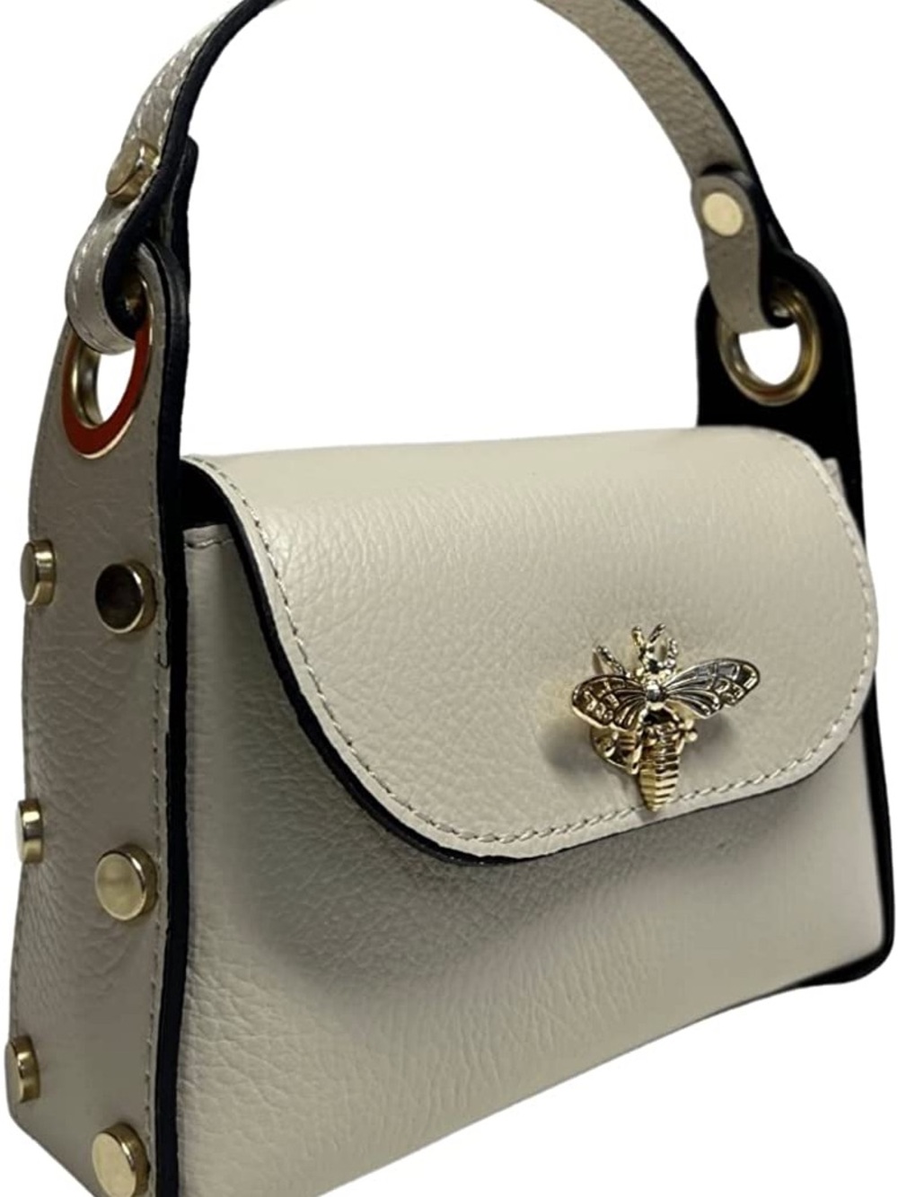 Elegant Cream Women's Top-Handle Bag with Gold Bee Accent w 2 straps